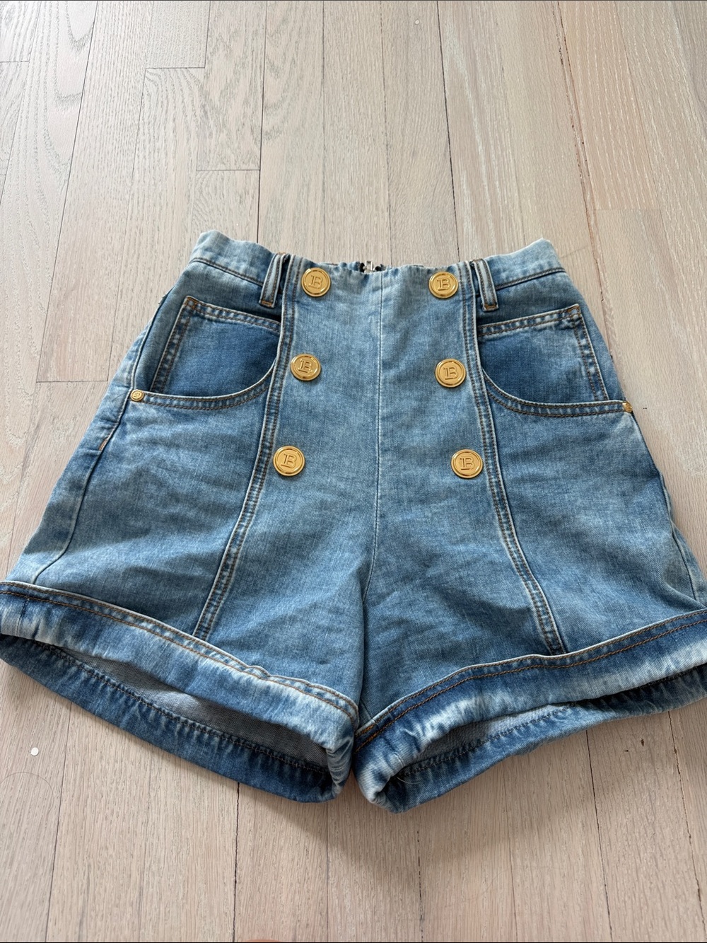 Balmain Blue Denim High-Waist shorts